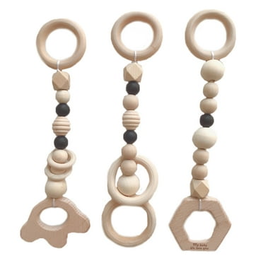 Silicone Beads Tassels Crochet Ring Moon Wooden Baby Play Gym Toys Teething Toy